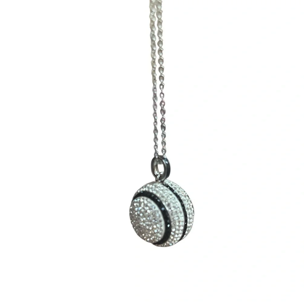 Swarovski Pendant-disco ball- black and white-27.5” necklace-silver/rhodium